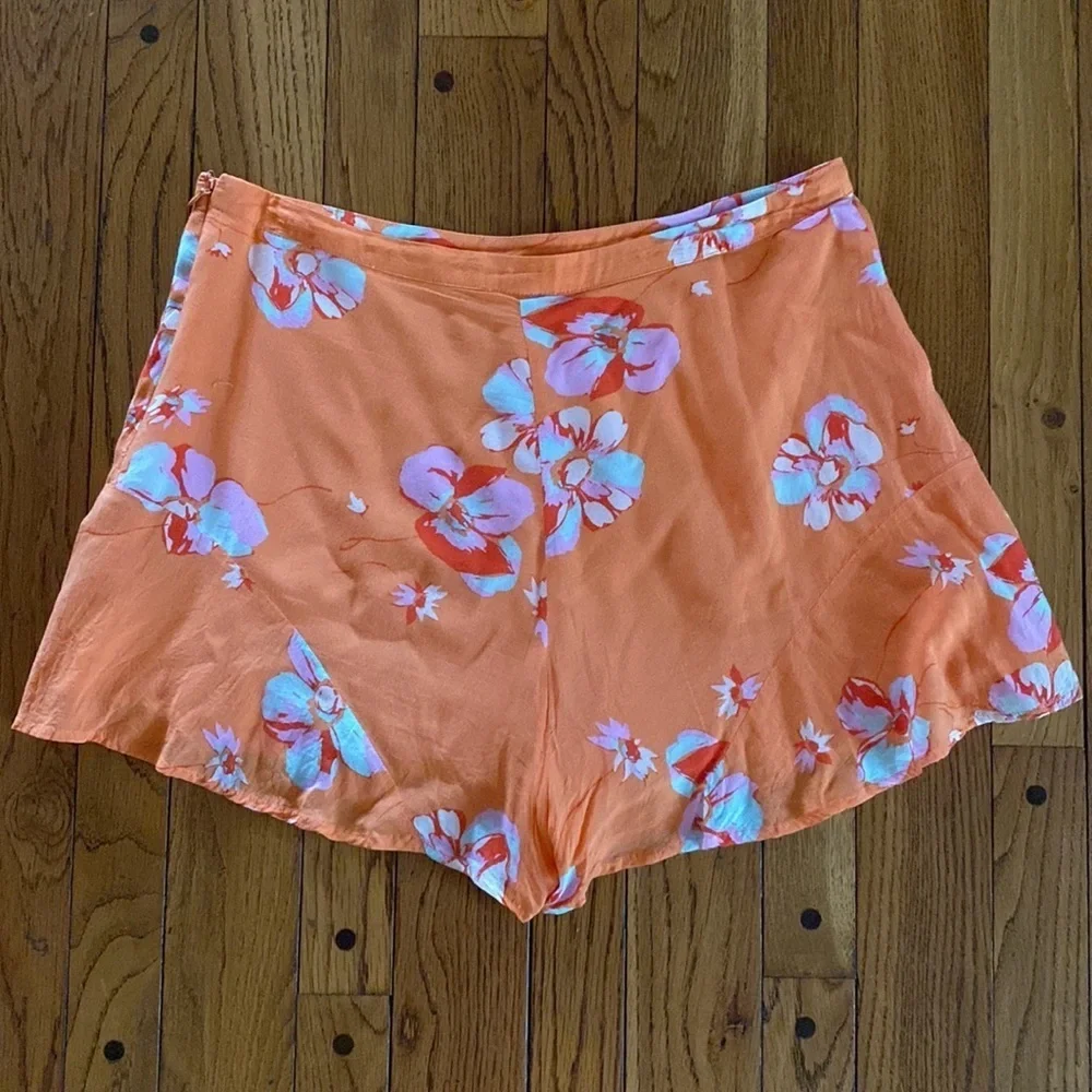 Free people coral floral flutter side zip‎ mini dress shorts